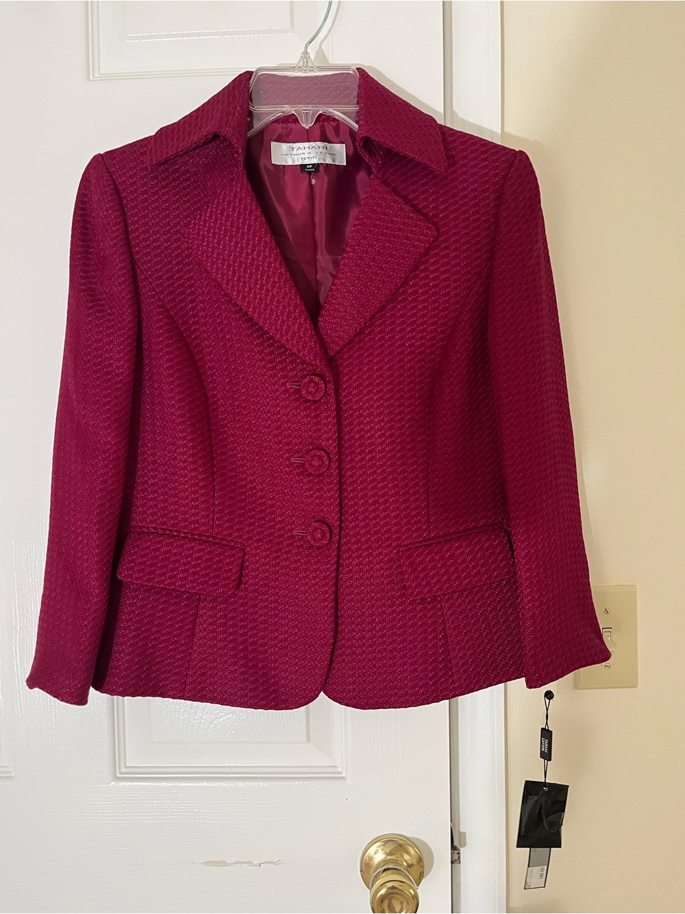 Tahari ASL Women's Raspberry Textured Notch Collar Blazer